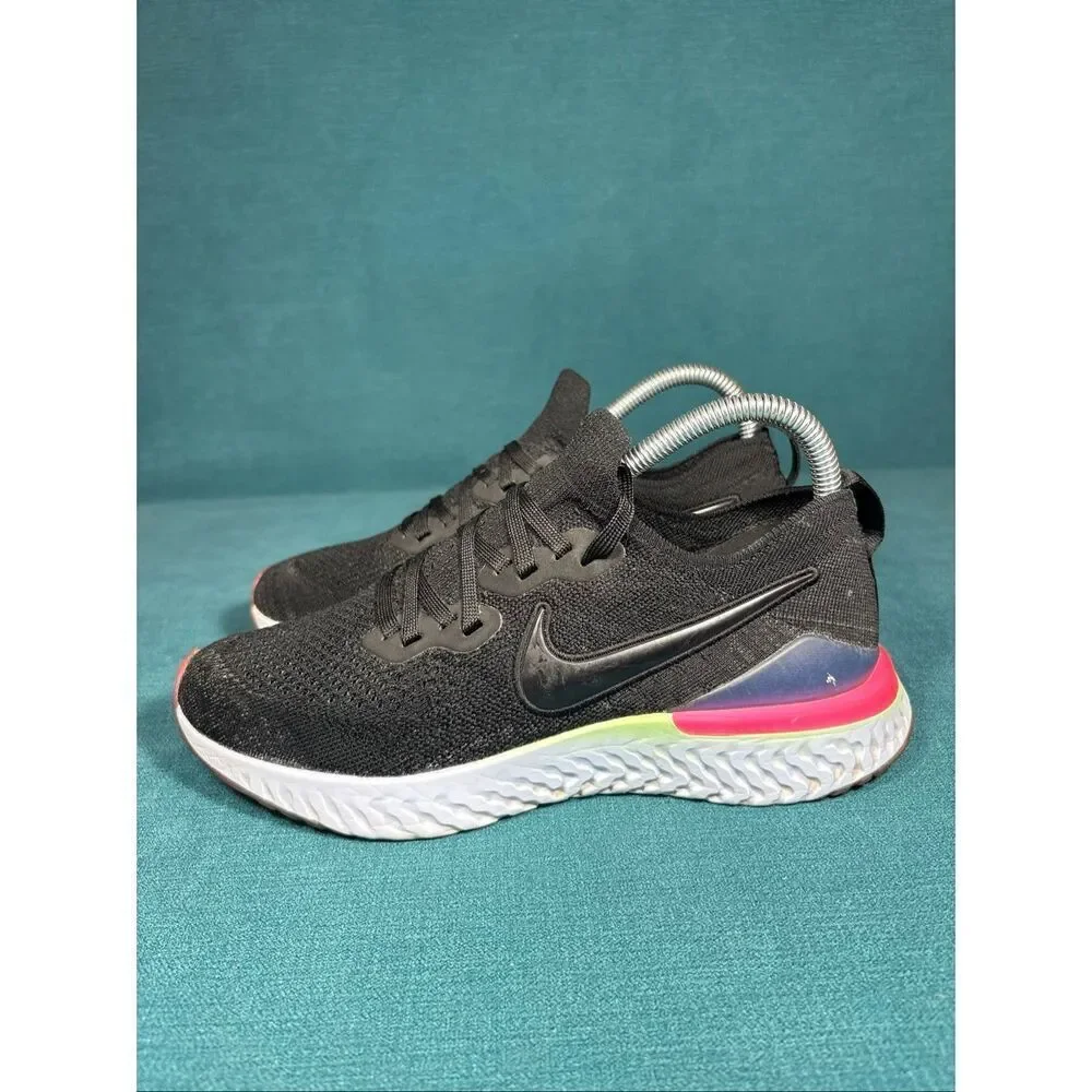 Nike Epic React Flyknit 2 Black Hyper Pink Volt Running Shoes Women’s Size 8